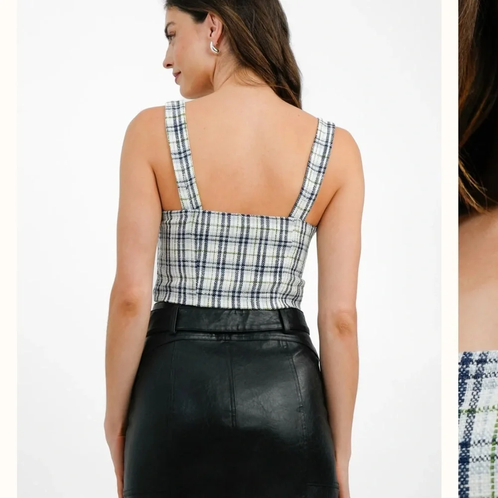 Abercrombie & Fitch Tweed Top In Blue Check Plaid Crop Top - Picture 2 of 4